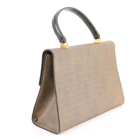 Authentic Vintage FENDI Oatmeal Coated Canvas Logo Top Handle Handbag - Picture 3 of 10